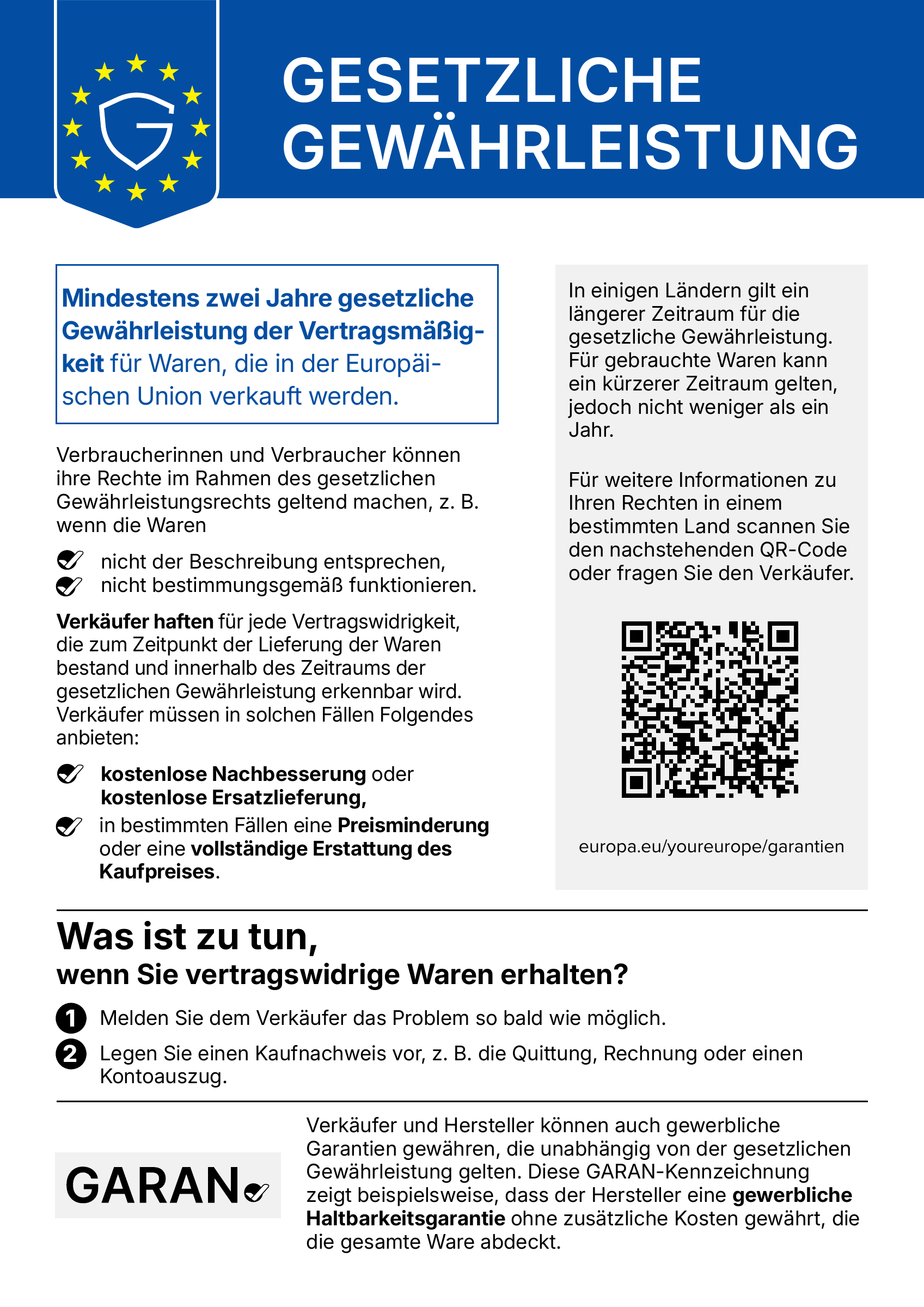 Vollständiges offizielles deutsches EU-Gewährleistungslabel